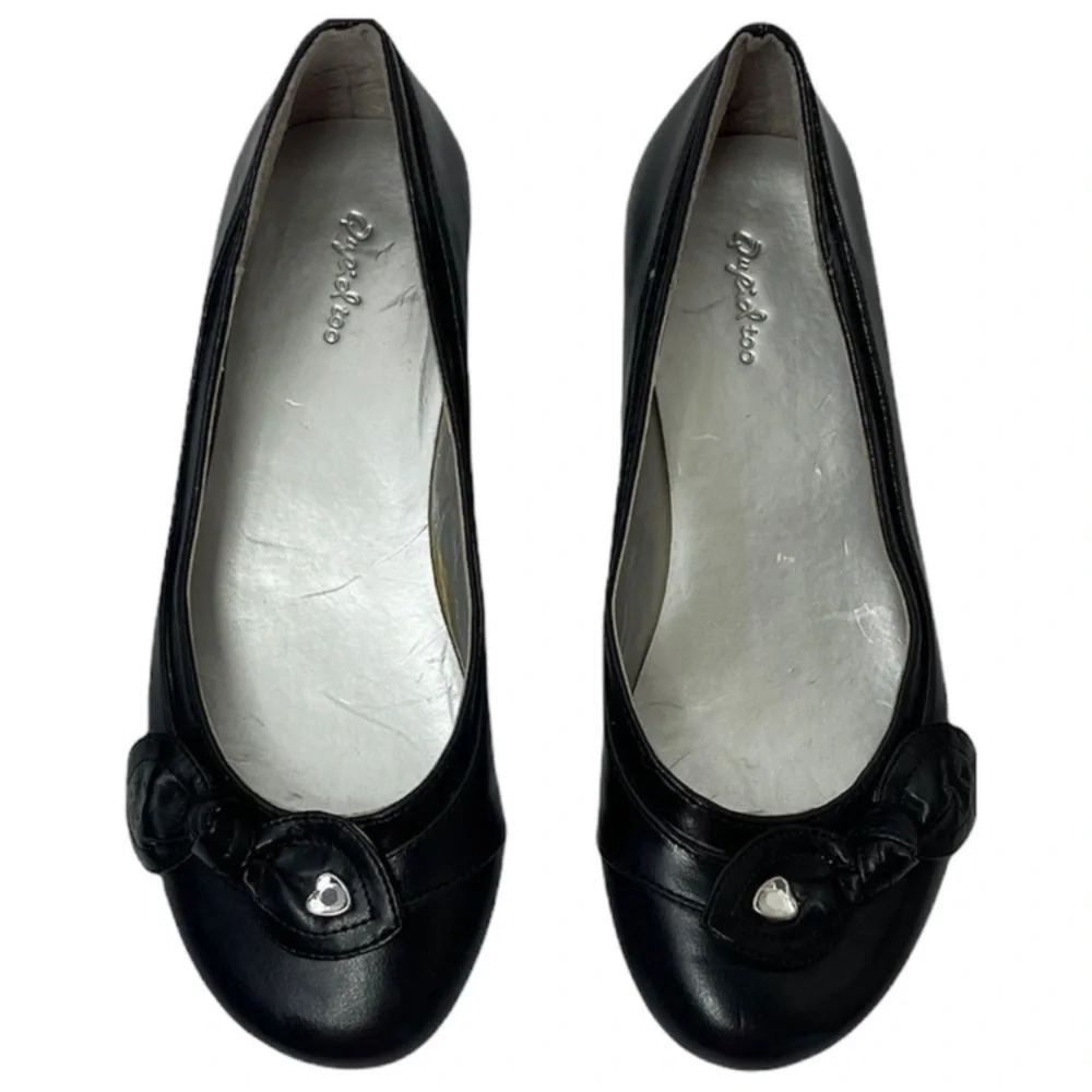 Black Sparkling Hearts & Bow Girls Dress Flats Girls Size 4